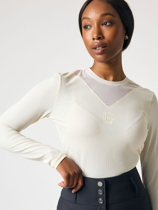 BL Leandra Striped Mesh L/S , VANILLA BEIGE