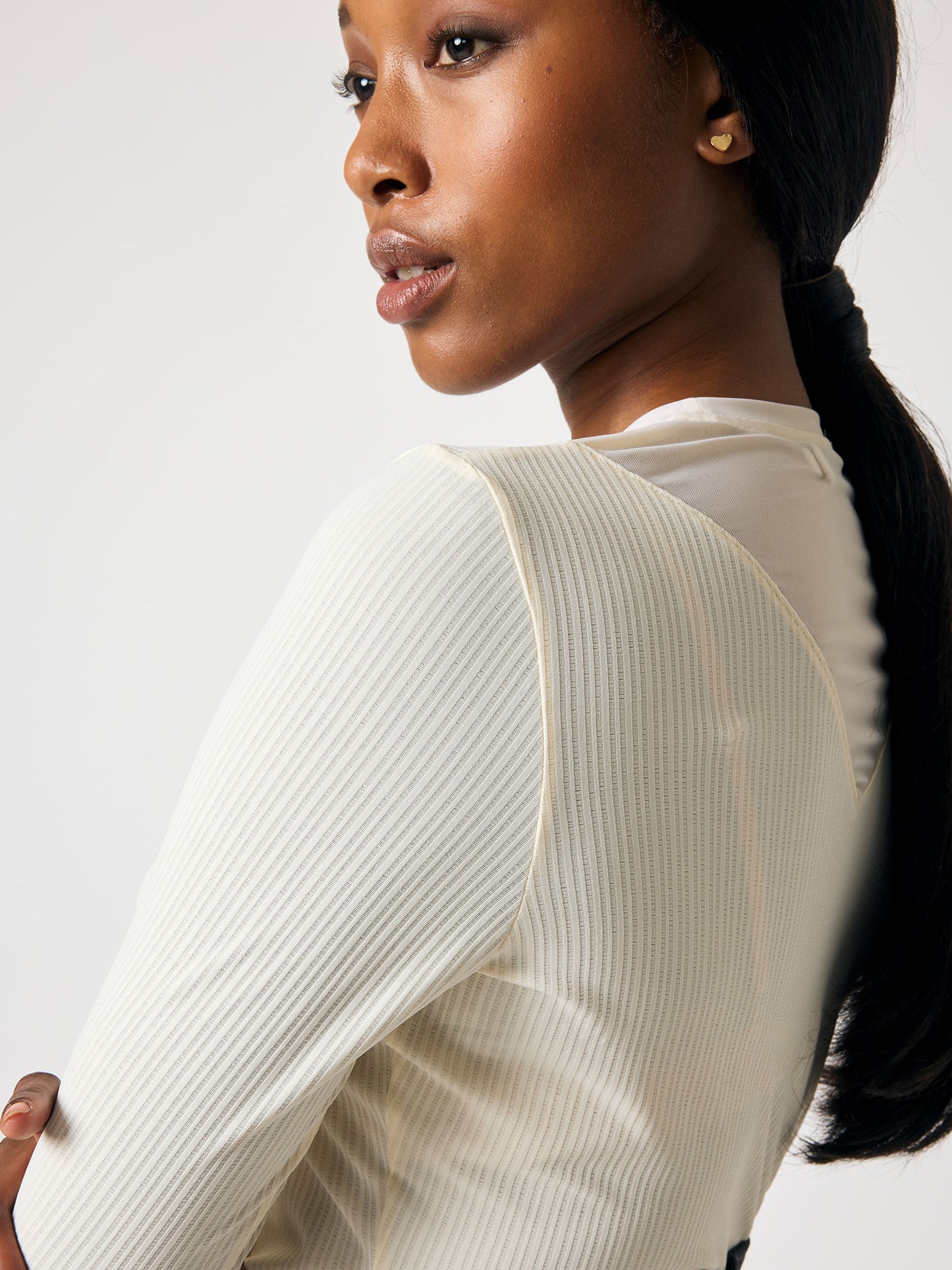 BL Leandra Striped Mesh L/S , VANILLA BEIGE