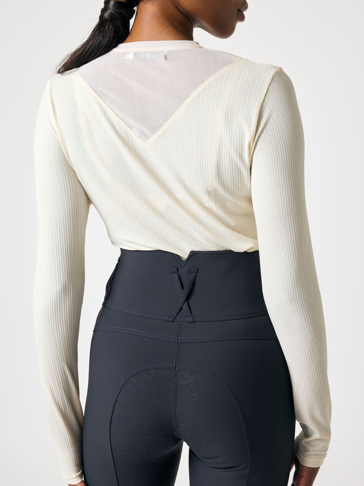 BL Leandra Striped Mesh L/S , VANILLA BEIGE