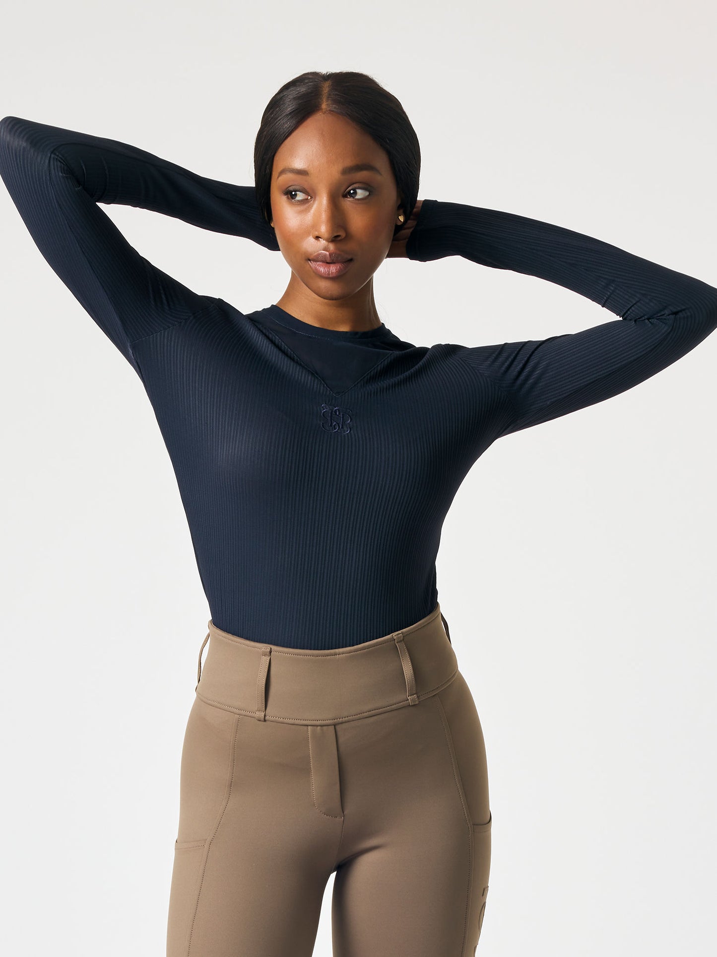 BL Leandra Striped Mesh L/S , NAVY