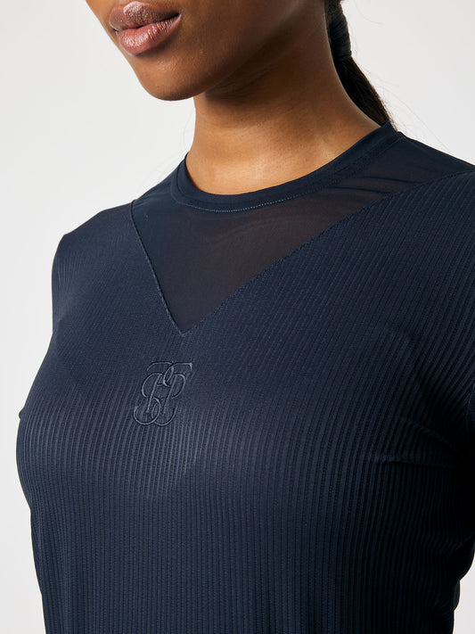 BL Leandra Striped Mesh L/S , NAVY