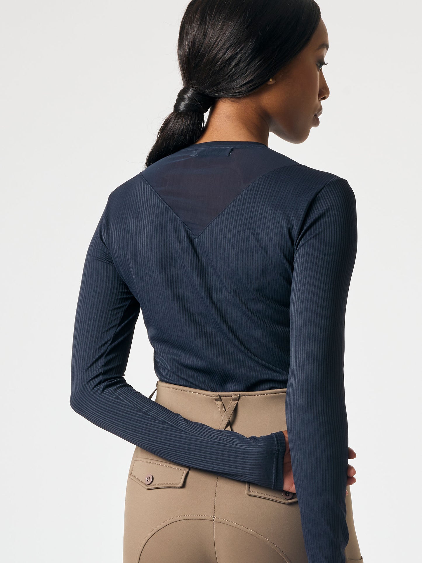 BL Leandra Striped Mesh L/S , NAVY