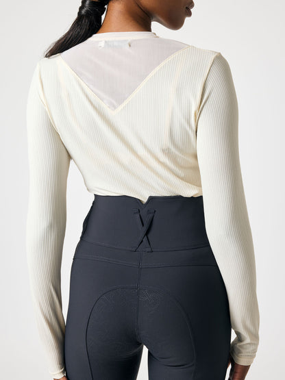 BL Leandra Striped Mesh L/S , VANILLA BEIGE